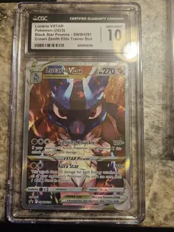 CGC 10 Lucario VSTAR SWSH291 Full Art Black Star Promo Crown Zenith ETB Pokemon - Image 1