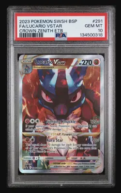 2023 Pokemon Lucario VSTAR SWSH291 Full Art Black Star Promo Crown Zenith PSA 10 - Image 1