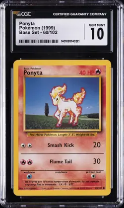 1999 POKEMON BASE SET #60/102 PONYTA CGC 10 GEM MINT - Image 1