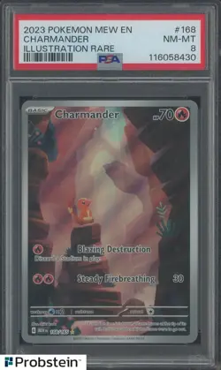 2023 Pokemon Mew EN Card 151 Illustration Rare #168 Charmander PSA 8 NM-MT - Image 1
