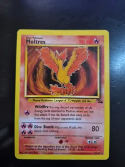 Moltres 27/62 1999 Pokemon TCG Fossil Set Non Holo Rare Card Vintage WOTC NM - Image 1