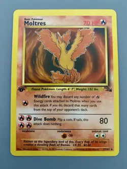1st Edition Moltres 27/62 Fossil Set Rare Vintage 1999 Pokemon Card - NM - Image 1