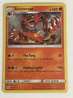 Pokemon TCG Incineroar Sun & Moon Base Set 26/149 Cracked Ice Holo Rare Card - Image 1