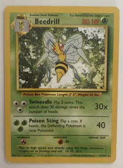 Beedrill 17/102 - RARE - BASE SET - VINTAGE WOTC POKEMON CARD - Image 1