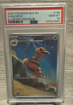 2025 Pokemon BLK EN-BLACK BOLT Illustration Rare #136 KROKOROK PSA 10 Gem Mint - Image 1