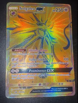 GOLD FULL ART Solgaleo GX ULTRA RARE Pokemon SM104a Hidden Fate Black Star Promo - Image 1