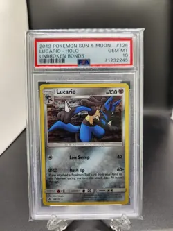 2019 Pokemon Sun & Moon Unbroken Bonds Lucario Holo 126/214 PSA 10 [POP 12] - Image 1