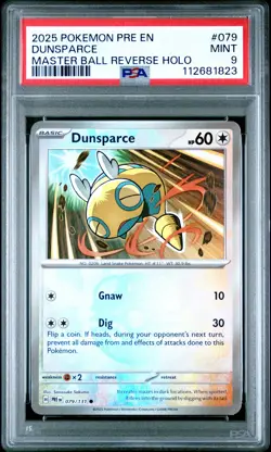 2025 Pokemon #079 Dunsparce Master Ball Reverse Holo PSA 9 - Image 1