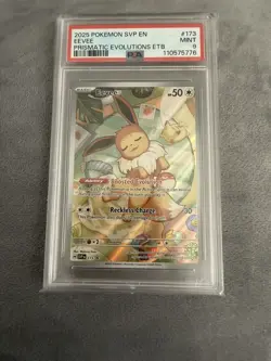Pokemon TCG: Eevee SVP 173 Black Star Promo Prismatic Evolutions ETB, PSA 9 MINT - Image 1