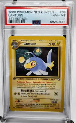 2000 POKEMON NEO GENESIS 1ST EDITION #38 LANTURN PSA 8 - Image 1