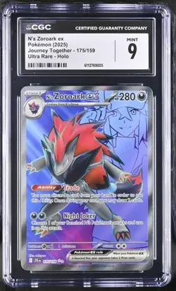 2025 POKEMON JTG EN-JOURNEY TOGETHER ULTRA RARE #175 N'S ZOROARK EX CGC 9 MINT - Image 1