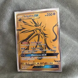 GOLD FULL ART Solgaleo GX ULTRA RARE Pokemon SM104a Hidden Fate Black Star Promo - Image 1