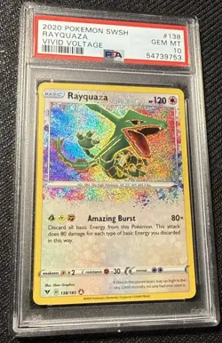 Pokemon 2020 Sword Shield Vivid Voltage Rayquaza Holo Holographic Card 138/185 - Image 1