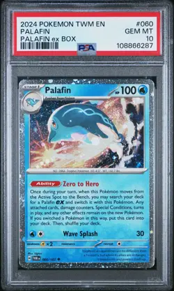 POP 12! SWIRL🌀 GEM MINT✨ 2024 Pokemon TWM EN Palafin 060 Palafin ex Box PSA 10 - Image 1
