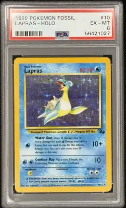 1999 Pokemon Fossil Unlimited 10/62 Holo Lapras PSA Grade 6 - Image 3