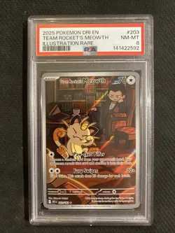 2025 POKEMON DRI EN-DESTINED RIVALS ILLUSTRATION RARE TEAM ROCKET'S MEOWTH PSA 8 - Image 1