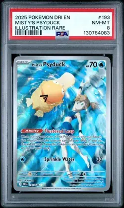 2025 POKEMON DRI EN-DESTINED RIVALS #193 MISTY'S PSYDUCK ILLUSTRATION RARE PSA 8 - Image 1