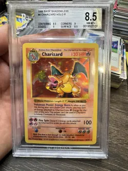 1999 POKEMON BASE SET SHADOWLESS #4 CHARIZARD HOLO R BGS 8.5 STRONG - Image 1