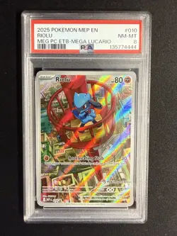2025 POKEMON MEP MEGA EVOLUTION POKEMON CENTER ETB PROMO #010 RIOLU PSA 8 - Image 1