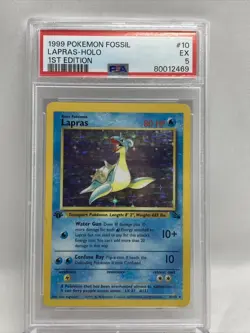 Pokemon Lapras 10/62 Fossil TCG Holo Rare 1st Edition #10 PSA 5 EX WOTC 1999 - Image 1