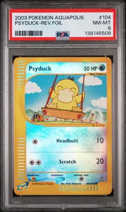 2003 Pokemon Aquapolis Reverse Holo Psyduck #104 /147 PSA 8 - Image 1