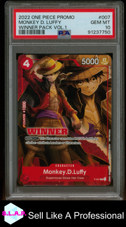 MONKEY D. LUFFY WINNER PACK VOL.1 ONE PIECE PROMOS 2022 007 PSA 10 - Image 1