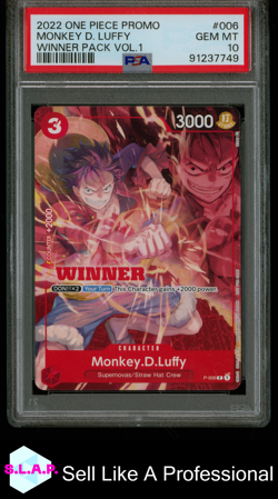 MONKEY D. LUFFY WINNER PACK VOL.1 ONE PIECE PROMOS 2022 006 PSA 10 - Image 1