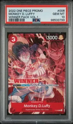 2022 ONE PIECE PROMOS #006 MONKEY D. LUFFY WINNER PACK VOL.1 PSA 10 - Image 1