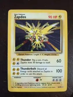 Zapdos Base Set 16/102 Holo Unlimited Holo Rare Pokemon TCG Vintage Card Trading - Image 1