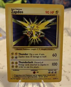 Zapdos Holo Foil Rare Base Set 16/102 1999 Pokemon TCG Card - Image 1