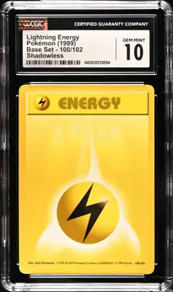 CGC 10 - 1999 Base Set 100/102 Lightning Energy Shadowless Pokemon Card - Image 1