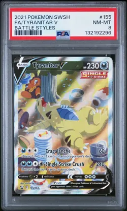 Pokemon Tyranitar V Full Art Holo 155/163 Battle Styles PSA 8 2021 TCG English - Image 1