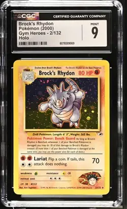 Brock's Rhydon 2/132 Holo Rare - Gym Heroes CGC 9 Mint - Image 1