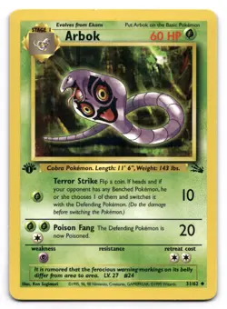 Arbok LP 31/62 1st Edition Fossil Pokemon TCG Regular - Image 1