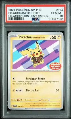 2024 POKEMON INDONESIAN SV-P PROMO #154 PIKACHU IN BATIK SHIRT PSA 10 - Image 1