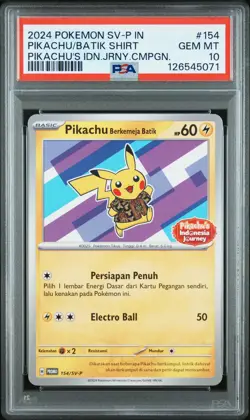 2024 POKEMON INDONESIAN SV-P PROMO #154 PIKACHU IN BATIK SHIRT PSA 10 - Image 1