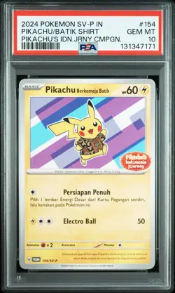 2024 POKEMON INDONESIAN SV-P PROMO #154 PIKACHU IN BATIK SHIRT PSA 10 - Image 1