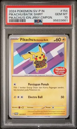 PSA 10 2024 POKEMON INDONESIAN JOURNEY PROMO 154/SV-P PIKACHU IN BATIK SHIRT - Image 1