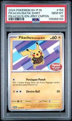2024 POKEMON INDONESIAN SV-P PROMO #154 PIKACHU IN BATIK SHIRT PSA 10 - Image 1
