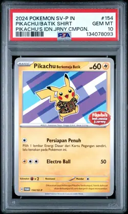 2024 POKEMON INDONESIAN SV-P PROMO #154 PIKACHU IN BATIK SHIRT PSA 10 - Image 1