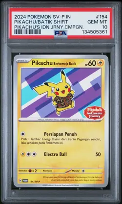 2024 POKEMON INDONESIAN SV-P PROMO #154 PIKACHU IN BATIK SHIRT PSA 10 - Image 1