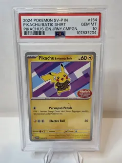 2024 POKEMON INDONESIAN SV-P PROMO #154 PIKACHU IN BATIK SHIRT PSA 10 - Image 1