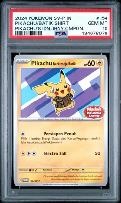 2024 POKEMON INDONESIAN SV-P PROMO #154 PIKACHU IN BATIK SHIRT PSA 10 - Image 1