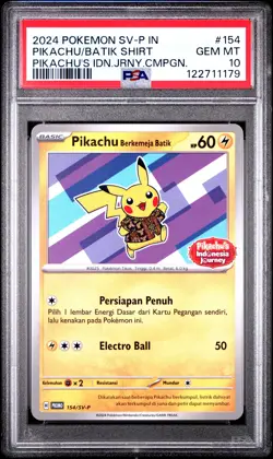 2024 POKEMON INDONESIAN SV-P PROMO #154 PIKACHU IN BATIK SHIRT PSA 10 - Image 1