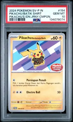 2024 POKEMON INDONESIAN SV-P PROMO #154 PIKACHU IN BATIK SHIRT PSA 10 - Image 1