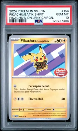 2024 POKEMON INDONESIAN SV-P PROMO #154 PIKACHU IN BATIK SHIRT PSA 10 - Image 1