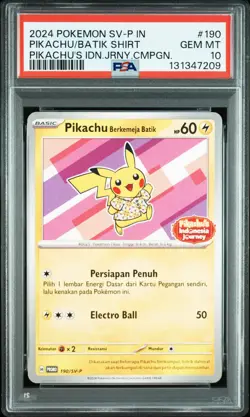 2024 POKEMON INDONESIAN SV-P PROMO #190 PIKACHU IN BATIK SHIRT PSA 10 - Image 1