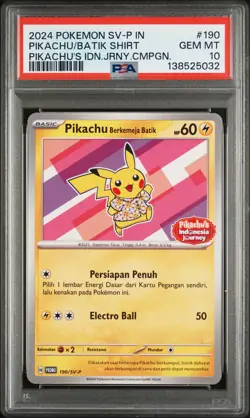 2024 POKEMON INDONESIAN SV-P PROMO #190 PIKACHU IN BATIK SHIRT PSA 10 - Image 1