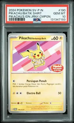 2024 POKEMON INDONESIAN SV-P PROMO #190 PIKACHU IN BATIK SHIRT PSA 10 - Image 1