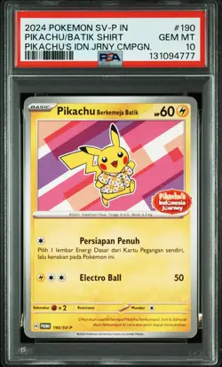 2024 POKEMON INDONESIAN SV-P PROMO #190 PIKACHU IN BATIK SHIRT PSA 10 - Image 1